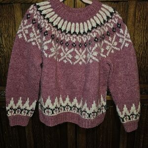 Vintage Wanderings 100% Wool Mauve and Cream Nordic Sweater